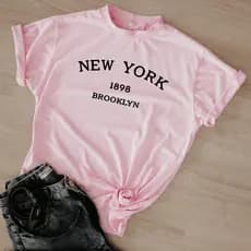 T-Shirt Feminina Blusinha Casual Camiseta Básica Camisa Moda New York 1898 100% Algodao Estilosa