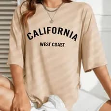 Camiseta T-shirt Estiosa Casual Feminina Streetwear California Algodão Malha Macia