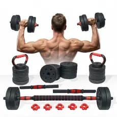 Kit Musculação 20kg Halteres Anilhas Barras Kettlebell Ajustáveis Academia Treino em Casa