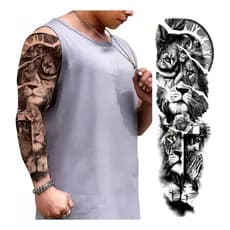 Tatuagem Falsa Temporaria Lobo Leão Jesus Braço Inteiro