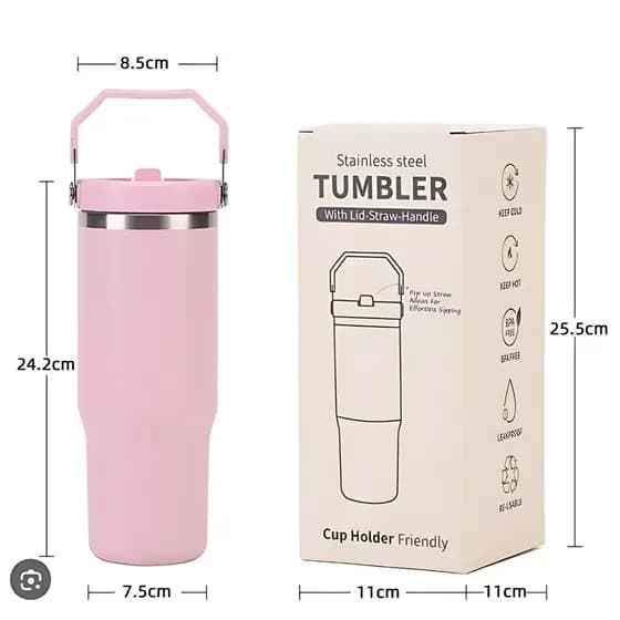 Copo Térmico Inox 900ml Tampa na Cor do Copo Alça Canudo Térmica Inoxidável