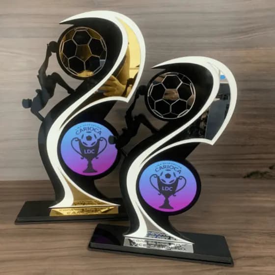 Troféu De Mdf Com Detalhes Em Acrílico Espelhado 50Cm Ideal Para Campeonatos