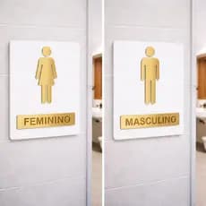 Kit 2 Placas Sinalização Para Porta Banheiro Feminino Masculino Acrílico Espelhado MDF