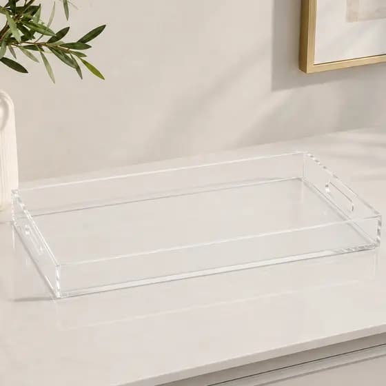 Bandeja Em Acrílico Transparente Organizadora Decorativa Lisa Ou Com Alça