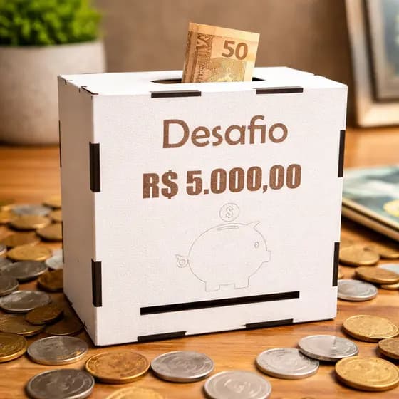 Cofre Desafio Financeiro Meta R5.000 MDF Branco 100 Depósitos