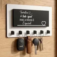 Porta Chaves Decorativo Com Frase Para Parede 06 Ganchos Em MDF Organizador