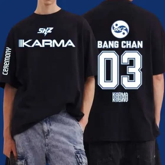 Camiseta T-shirt Unissex Kpop Integrantes Stray Kids Album Karma Turne Show Coreano Idol Fandom