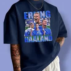 Camiseta Unissex Haaland Blusa Algodão Casual Camisa Básica Jogador Ídolo