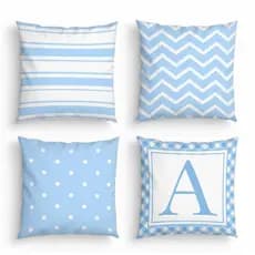4 Capas para Almofadas Decorativas Infantil Azul com Inicial do Nome Quarto de Menino