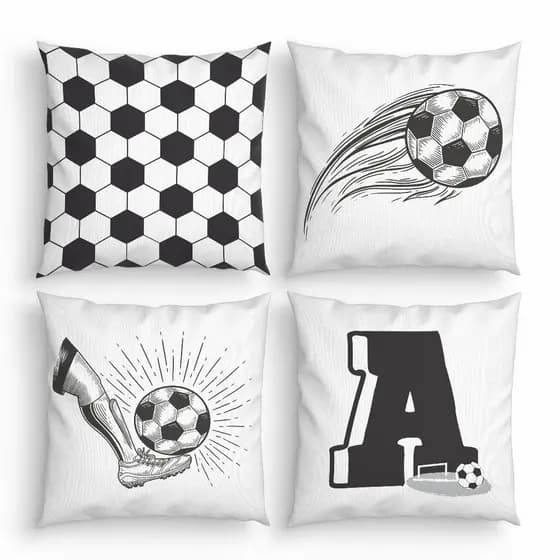 4 Capas para Almofadas Decorativas menino Futebol Letra do Nome Preto e Branco -  Inicial