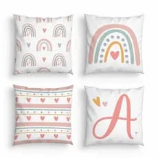 4 Capas para Almofadas Decorativas Arco-íris Boho com Inicial do Nome | Almofada Quarto de Menina