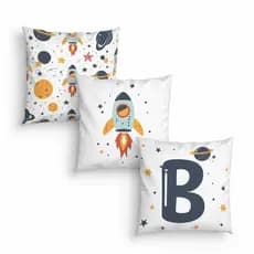 Kit 3 Capas de Almofada Astronauta Foguete com Inicial do Nome Menino