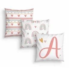 Kit 3 Capas de Almofada Infantil Menina Arco Iris Boho com Inicial Letra