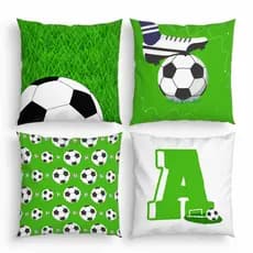 4 Capas para Almofadas Decorativas Futebol com Inicial do Nome Verde - Quarto menino