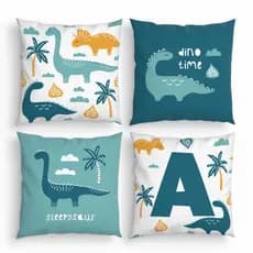 4 Capas para Almofadas Decorativas Dino Cute 052 com Inicial do Nome