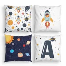 4 Capas para Almofadas Decorativas Astronauta Cute com Inicial do Nome - Quarto menino