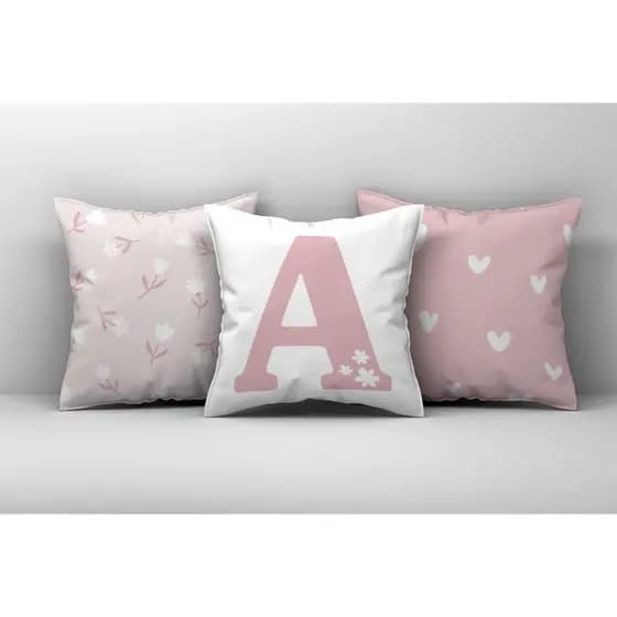 Kit 3 Capas de Almofadas Decorativas Rosa Cute Florzinha Inicial