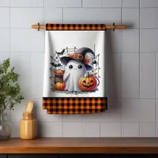Pano de Prato Atoalhado Halloween Dia das Bruxas Abóbora Aranha - Super Absorvente