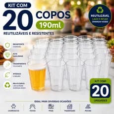 Kit 20 Copos Plásticos 190ml Reutilizáveis Transparentes Resistentes Festa Churrasco 15 anos Bar Boteco Drinks BPA Free