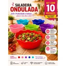Kit 10 Saladeira Ondulada 2,5 Litros BPA Free Plástico Resistente Fruteira Bowl Grande Multiuso