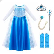Fantasia Frozen Elsa Vestido Com Coroa Cabelo Trança E Varinha Completa Infantil Festa Halloween