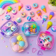 Kit 2 Marmitinhas Mini de Borracha Divertida Infantil Colecionável Macia Escolar Brincar e Apagar