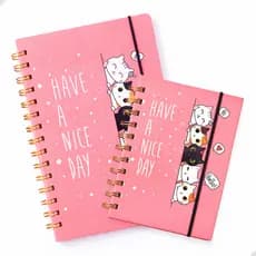 Kit 2 Cadernos de Gatinho A5 + A6 Pequeno Capa Dura Espiral 80 Folhas com Elástico Para Anotações