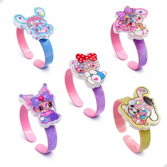 Kit 5 Pulseiras Bracelete Plástica Ajustável 3D Turma Da Hello Kitty Infantil Colorido Desenho