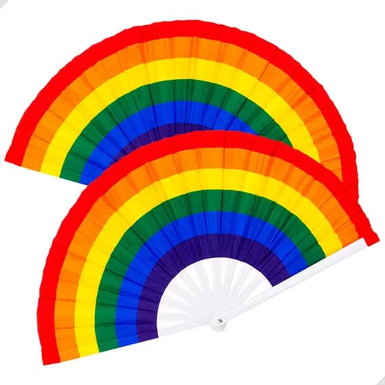 Kit 2 Leque Grande Arco-íris Dobrável 64cm LGBTQIAPN+ Bandeira Resistente Plástico Carnaval E Festa