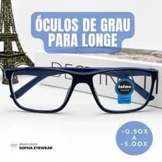 Óculos de Grau Visão Longe Miopia com Lente Pronta -0.50 a -4,00 Unissex Leve Confortável Azul com Preto e Várias Cores