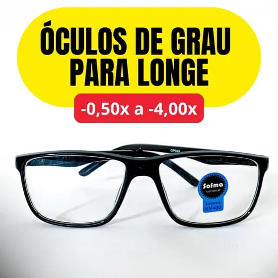 Óculos de Grau Miopia Visão Longe com Lente Pronta -0.50 a -4,00 Unissex Leve Confortável Preto e Várias Cores