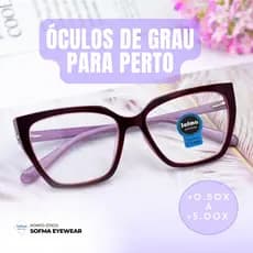Óculos Hexagonal Marília Grau +0,50 a +5,00 Feminino Leitura Hipermetropia Rosa com Preto