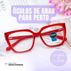 Óculos Hexagonal Marília Grau +0,50 a +5,00 Feminino Leitura Hipermetropia Vermelho Transparente