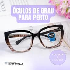 Óculos Hexagonal Marília Grau +0,50 a +5,00 Feminino Leitura Hipermetropia Marrom Leopardo