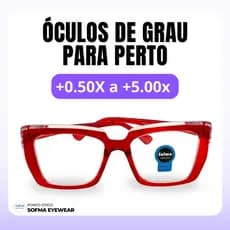 Óculos Quadrado Marília Grau +0,50 a +5,00 Feminino Leitura Hipermetropia Vermelho Transparente