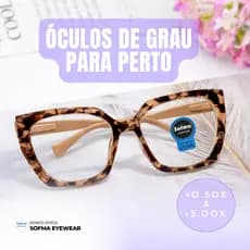 Óculos Hexagonal Marília Grau +0,50 a +5,00 Feminino Leitura Hipermetropia Rosa Leopardo