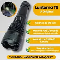 Lanterna Tática Led T9 Recarregavel Mais Potente Que X9000 Super potente