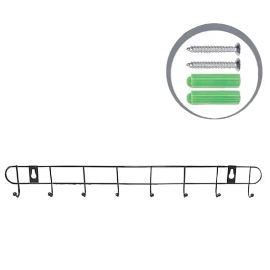 Cabide Gancho Aramado Com 8 Ganchos Black Parede Porta + Bucha e Parafuso