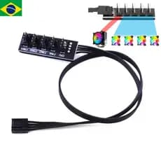 Cabo Multi Fan P/ 5 Coolers Controle Pwm Sleeved Cpu Adaptador 3 E 4 Pinos Hub Splitter Molex 5 em 1