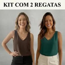 Kit 2 Blusa Regata Feminina Alça Larga Soltinha Elegante Decote V Tecido Duna Estilosa