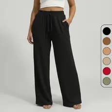 Calça Pantalona Feminina Com Bolso Cintura Alta Tecido Duna Verão
