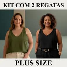 Kit 2 Blusa Regata Duna Plus Size G1 G2 G3 Soltinha Alça Larga Tendência Elegante Social Decote V