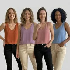 Blusa Regata Feminina Alça Larga Soltinha Elegante Decote V Tecido Duna Verão