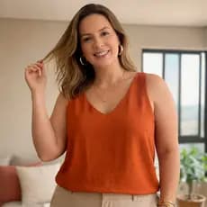 Blusa Regata Duna Plus Size G1 G2 G3 Soltinha Alça Larga Tendência Elegante Social Decote V Verão