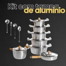 5 Panelas Alumínio Batido Grosso Batido + Frigideira + Caldeirão + Talheres