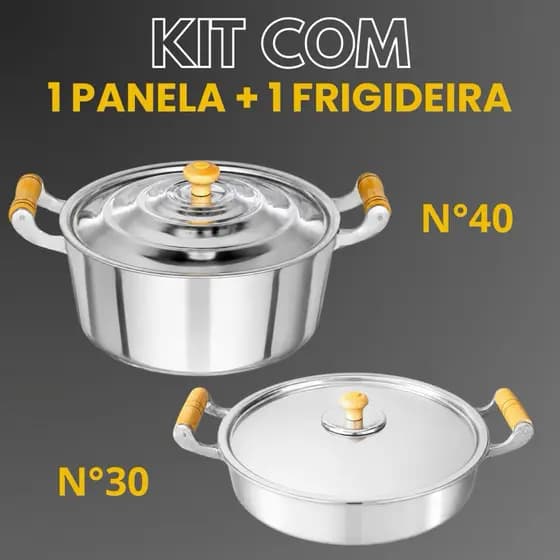 Panela Grande N°40 + Frigideira N°30 em Alumínio Fundido Com Tampa Para Sua Cozinha Restaurante