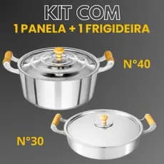 Panela Grande N°40 + Frigideira N°30 em Alumínio Fundido Com Tampa Para Sua Cozinha Restaurante