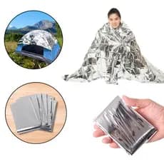Manta Cobertor Térmico Aluminizado p/ Resgate Cultivo Camping Emergência Impermeável 2,10 m x 1,40 m