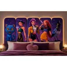 Cabeceira de Cama Menina K-Pop Guerreiras Quarto + Fita de Fixação Auto Colante