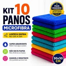 Kit Panos Microfibra 3, 6 ou 10 Unidades 30x30cm Não Risca Super Absorvente Limpeza Vidro Carro Cozinha Camesa